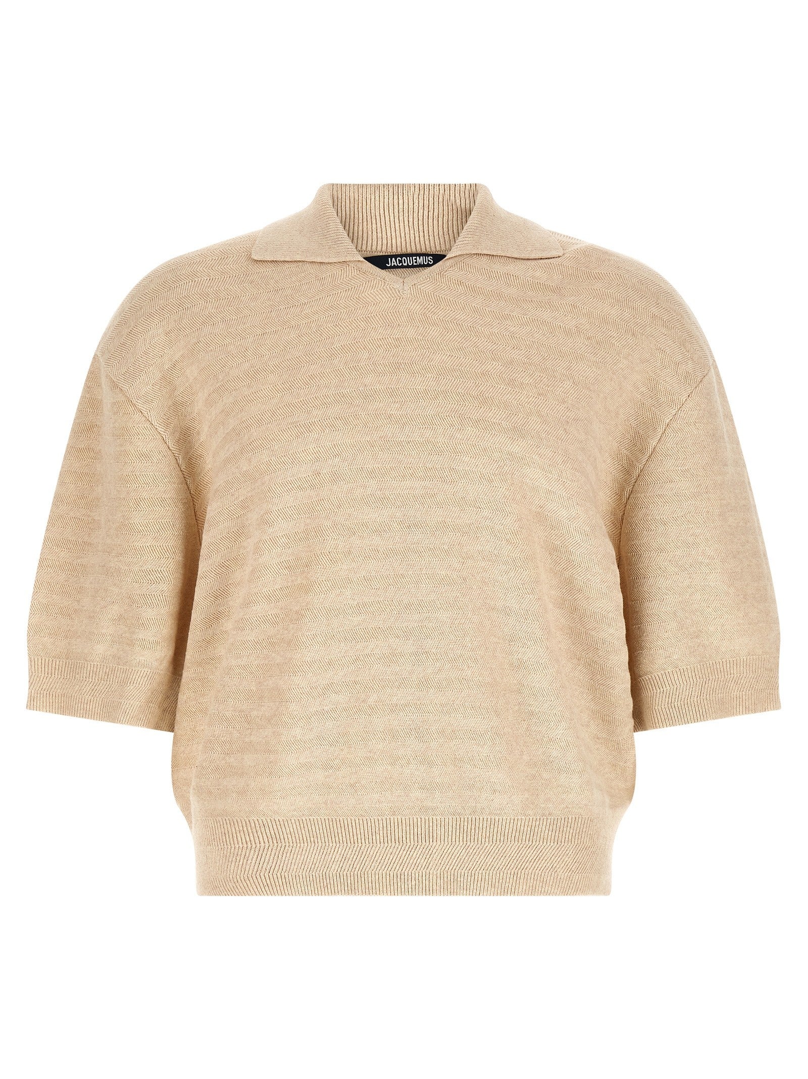 JACQUEMUS Le Polo Maille Chevron Polo Shirt Beige