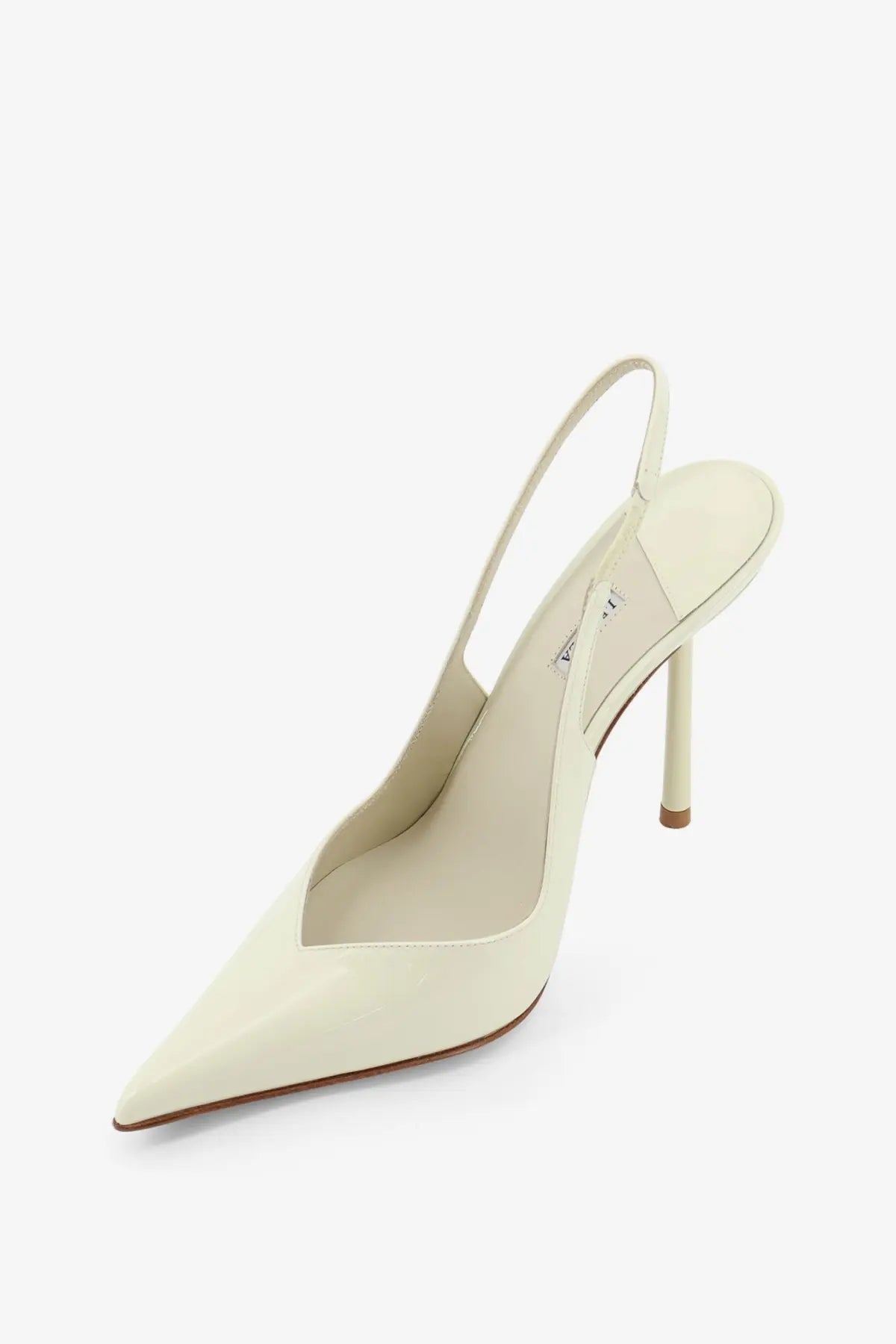 Le silla women’s chanel vivienne patent leather écolleté mojito cream-colored slingback pump with high heel