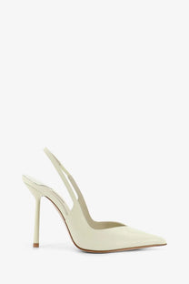 Le silla women’s chanel vivienne cream patent leather slingback pump with slender stiletto heel
