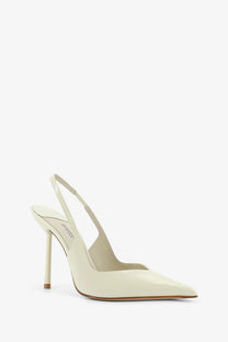 Le silla women’s chanel vivienne cream patent leather slingback pump with slender high heel mojito color