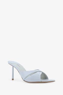 Le silla women’s shirley patent leather sandals halo light blue leather mule sandal with slender heel open toe design