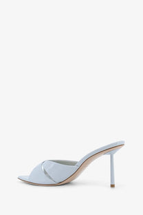 Le silla women’s shirley light blue patent leather mule sandal with sleek minimalist design and slender high heel