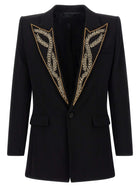 Balmain Leaf Embroidery Blazer Black