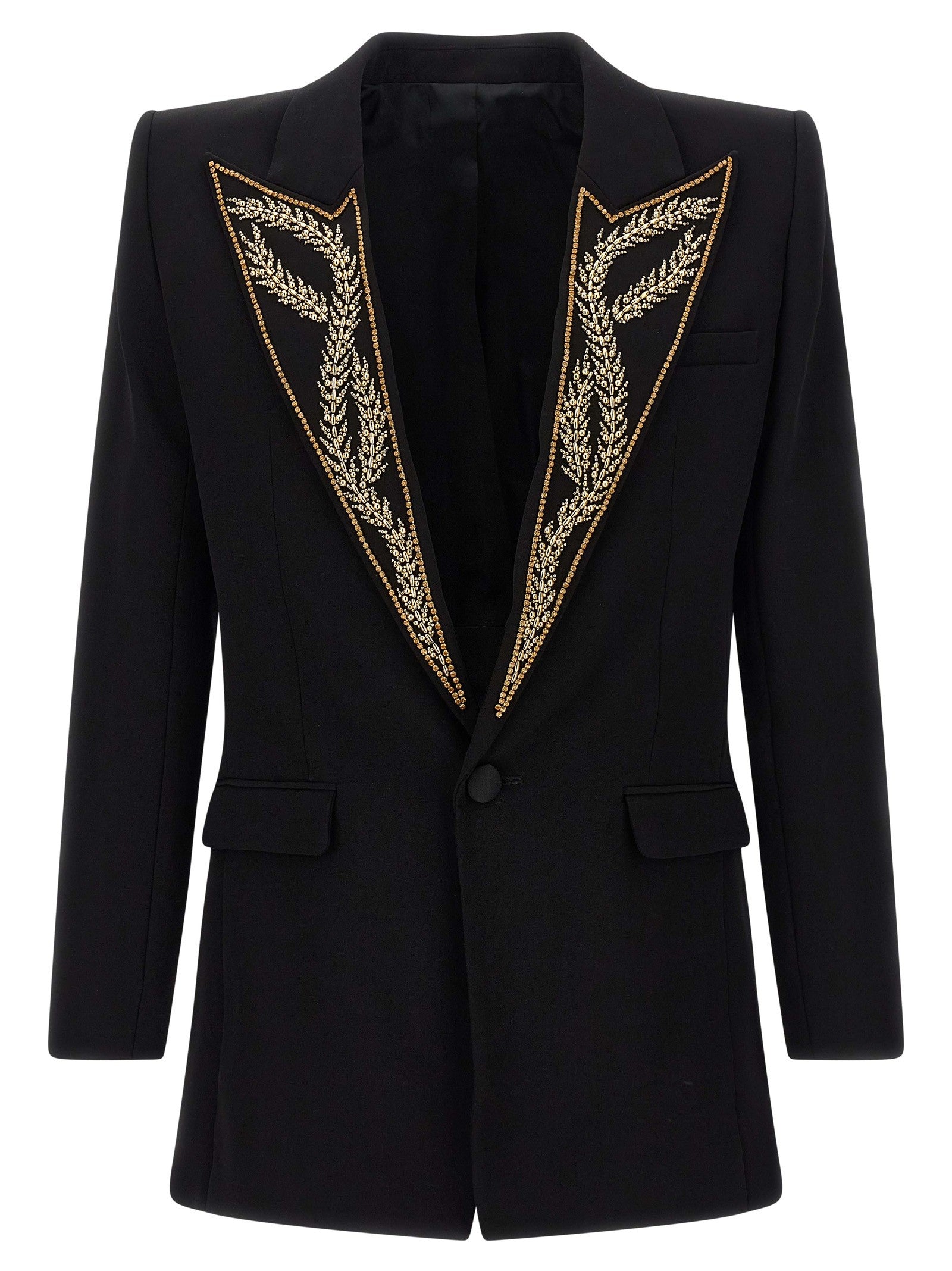 Balmain Leaf Embroidery Blazer Black