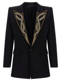 Balmain Leaf Embroidery Blazer Black