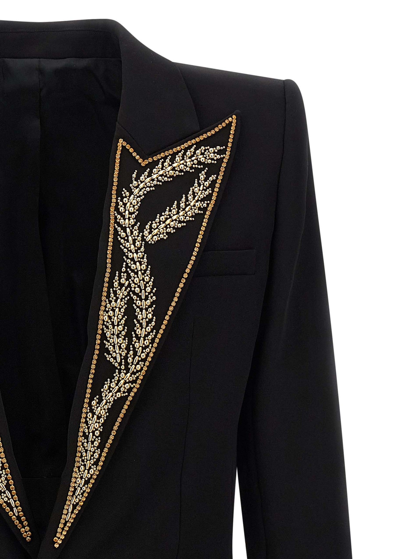 Balmain Leaf Embroidery Blazer Black