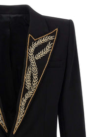 Balmain Leaf Embroidery Blazer Black