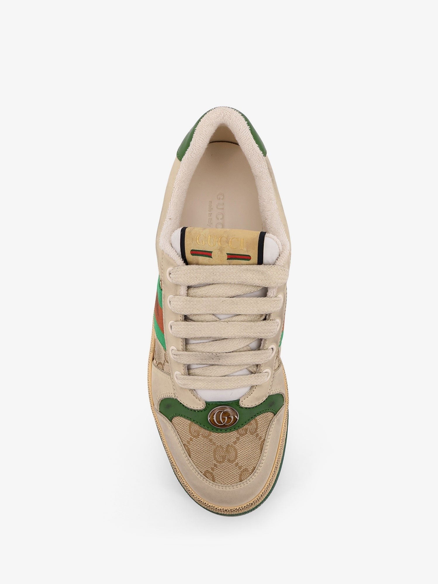 Gucci Women's Leather and GG Supreme Fabric Low Top Screener Sneakers Beige