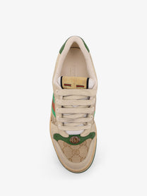 Gucci Women's Leather and GG Supreme Fabric Low Top Screener Sneakers Beige