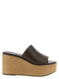 Brunello Cucinelli Leather and Raffia Wedges Brown