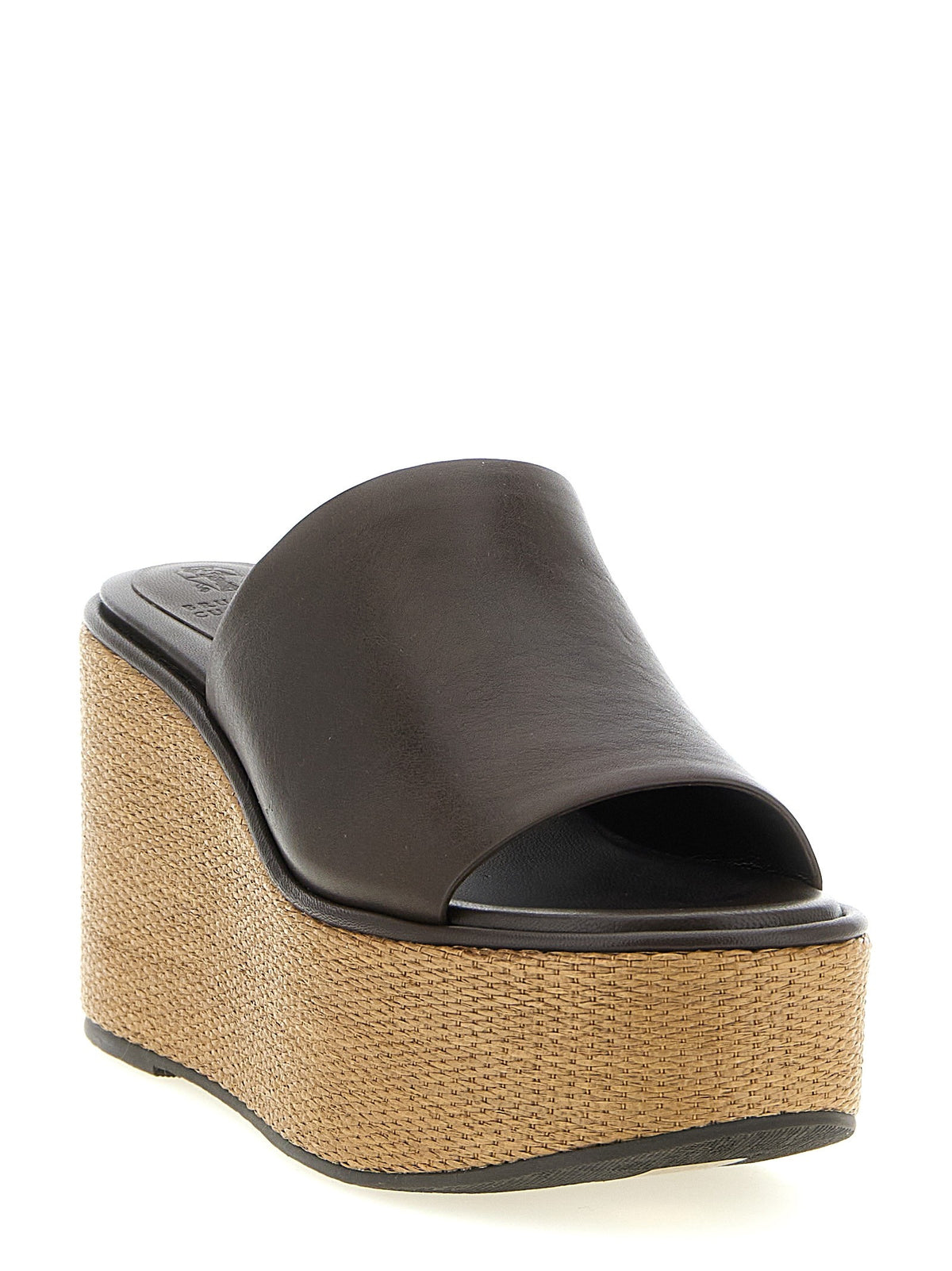 Brunello Cucinelli Leather and Raffia Wedges Brown, view 2