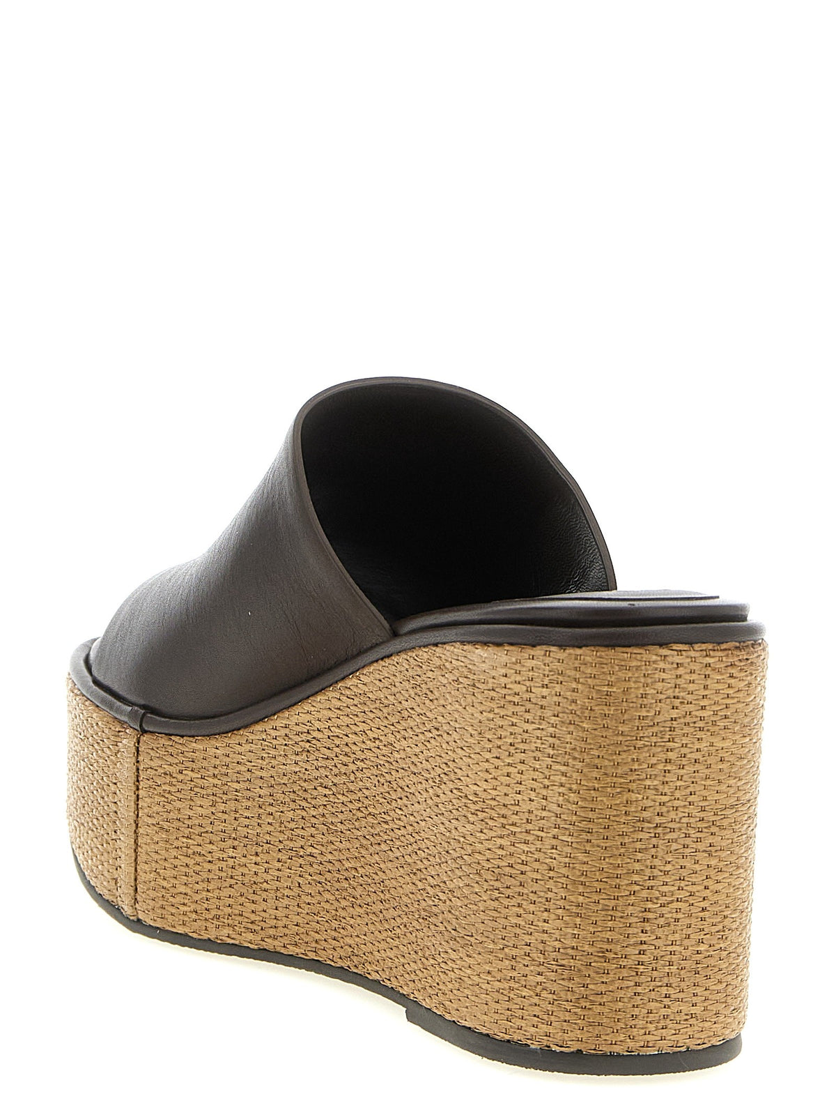 Brunello Cucinelli Leather and Raffia Wedges Brown, view 3