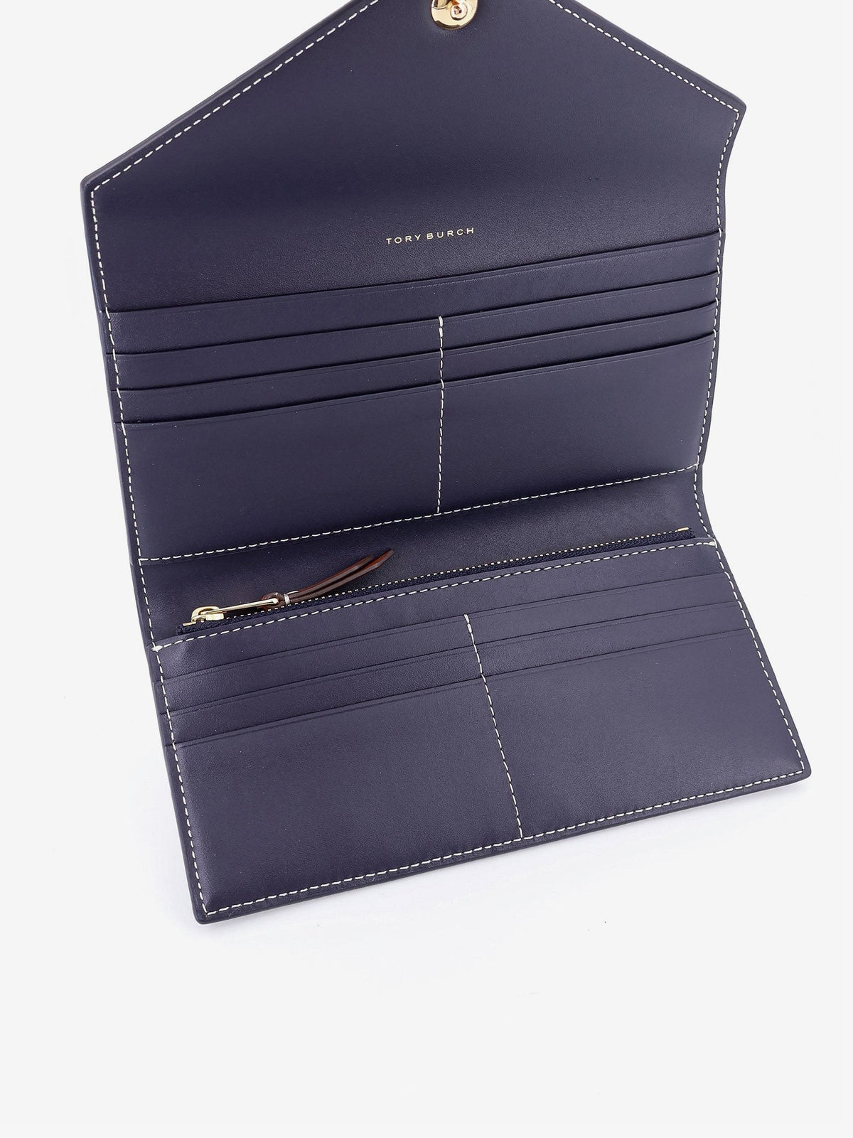 Tory Burch Women's Monogram Envelope Leather and Monogram Fabric Wallet Blue