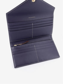 Tory Burch Women's Monogram Envelope Leather and Monogram Fabric Wallet Blue
