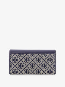 Tory Burch Women's Monogram Envelope Leather and Monogram Fabric Wallet Blue