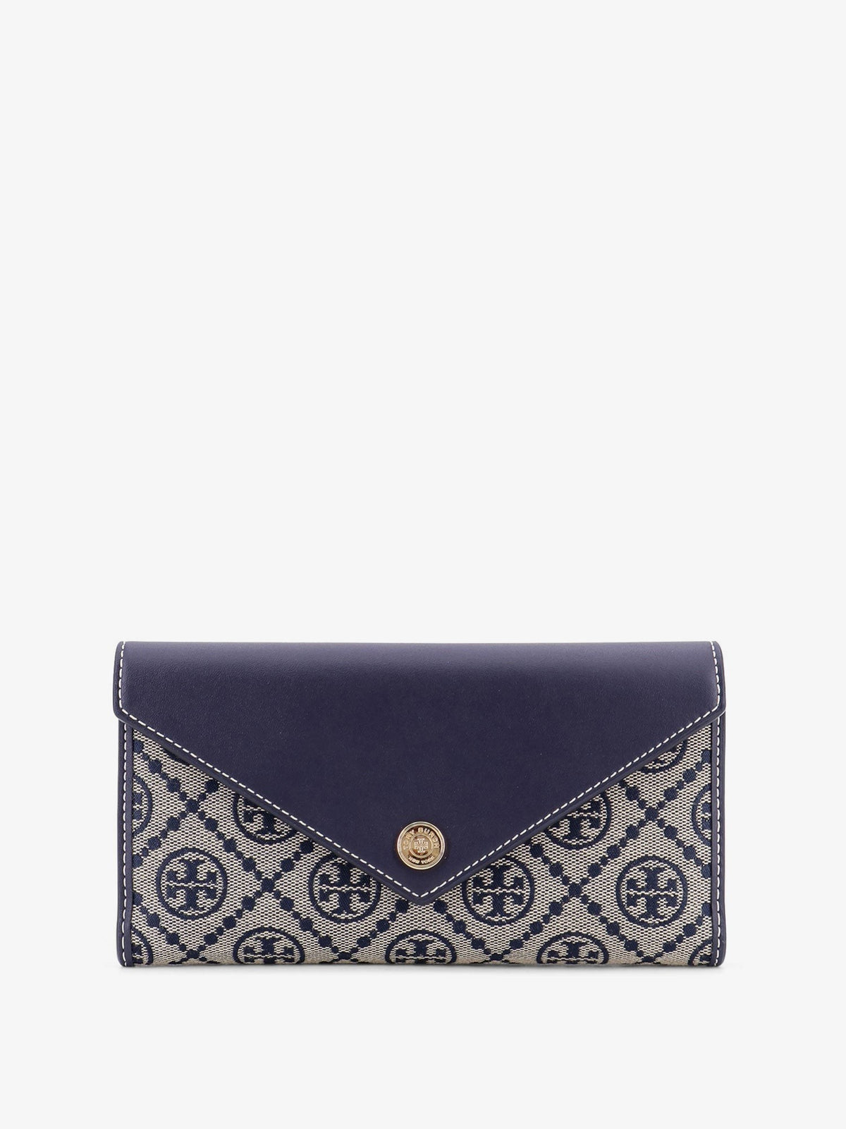 Tory Burch Women's Monogram Envelope Leather and Monogram Fabric Wallet Blue