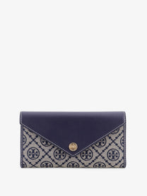 Tory Burch Women's Monogram Envelope Leather and Monogram Fabric Wallet Blue