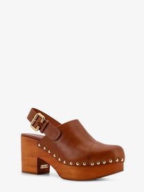 Chloé Women's Leather and Wood Jeanette Sabot Brown
