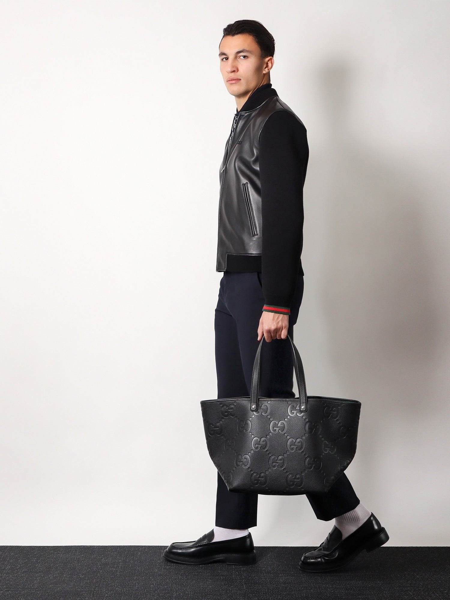 Gucci Men's Bimaterial Bomber Jacket Black