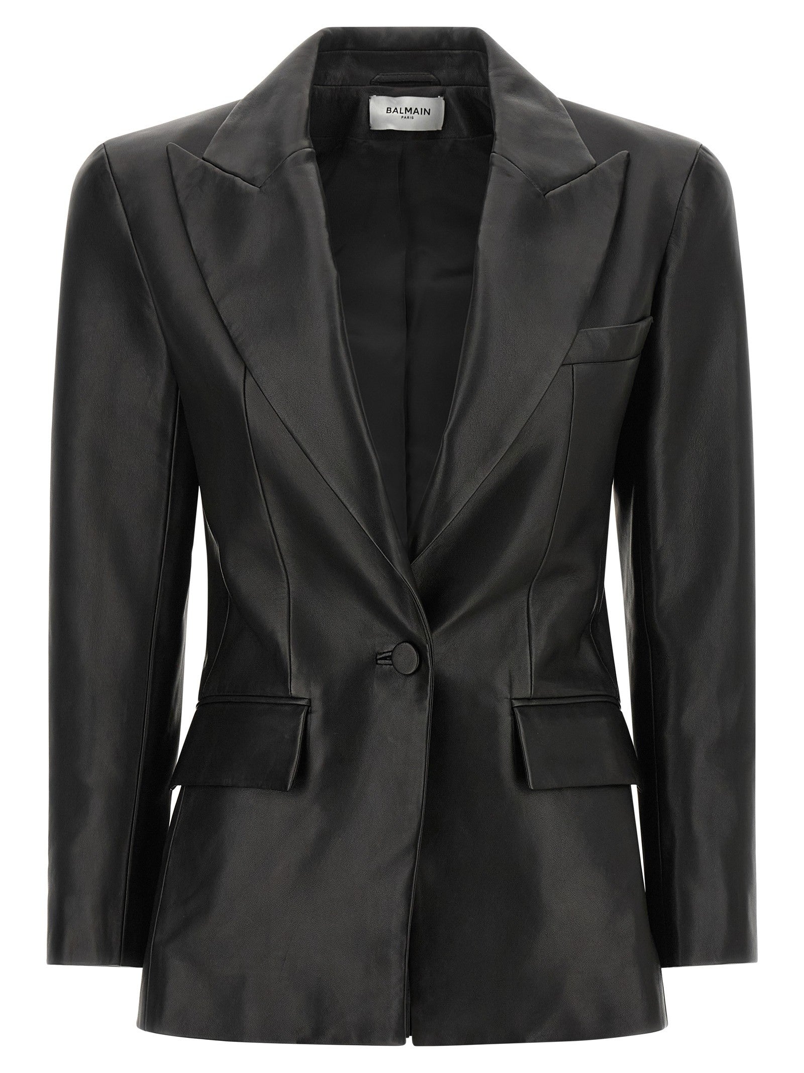Balmain Leather Blazer Black