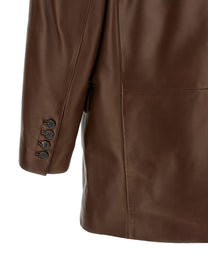 Saint Laurent Leather Blazer Brown