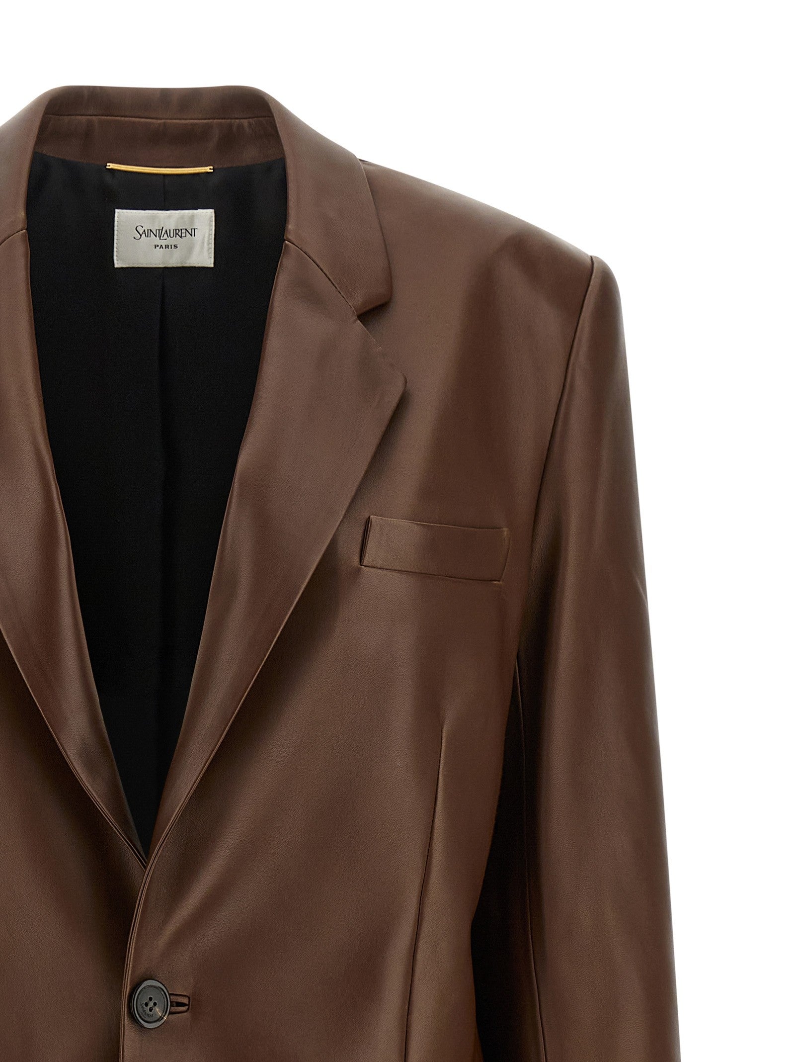 Saint Laurent Leather Blazer Brown