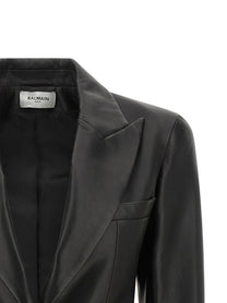 Balmain Leather Blazer Black