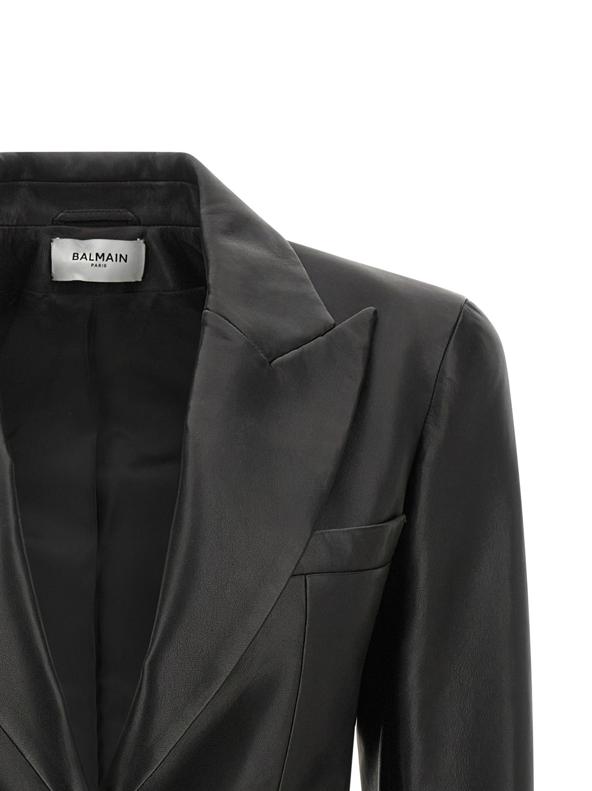 Balmain Leather Blazer Black, view 3
