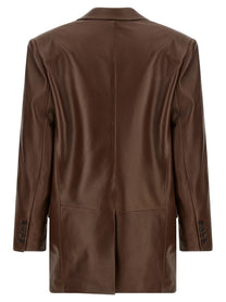 Saint Laurent Leather Blazer Brown