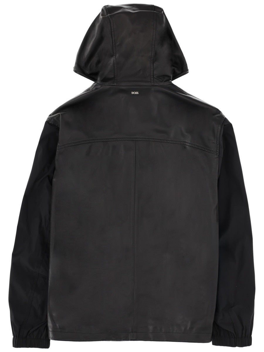 BOSS Men's Leather Blend Jacket Black, view 2