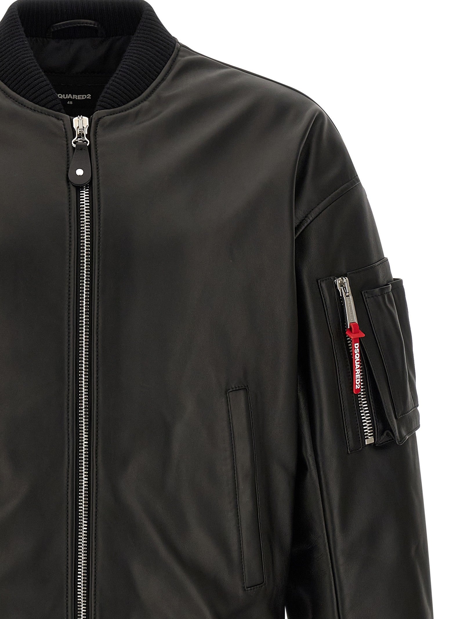 Dsquared2 Leather Bomber Jacket Black