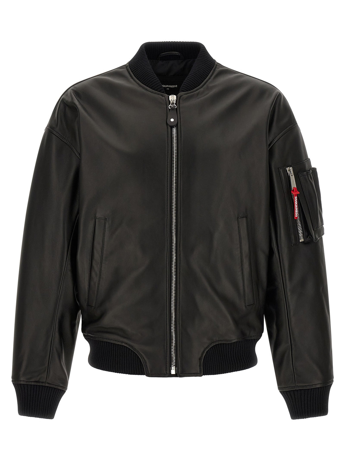 Dsquared2 Leather Bomber Jacket Black