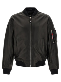 Dsquared2 Leather Bomber Jacket Black