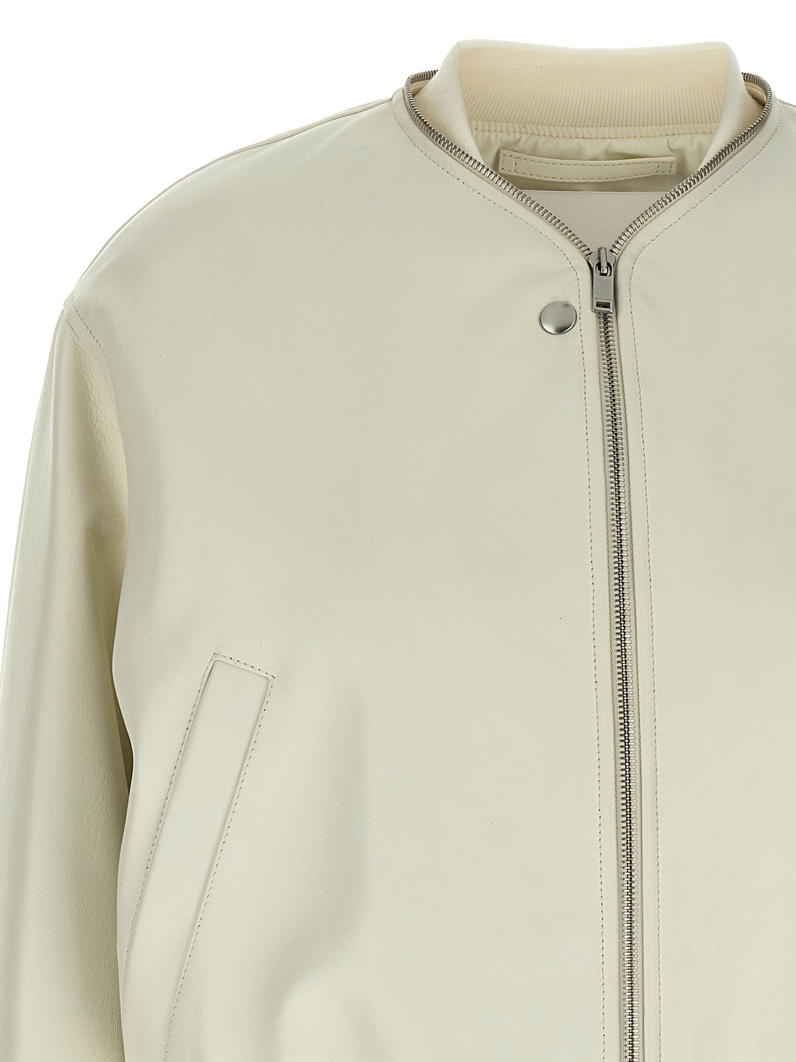 Jil Sander Leather Bomber Jacket White