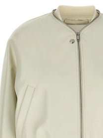 Jil Sander Leather Bomber Jacket White