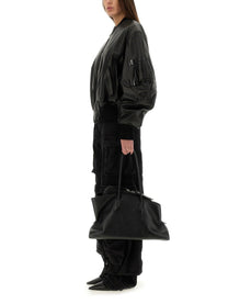 The Attico Women's Leather Bomber Jacket Black