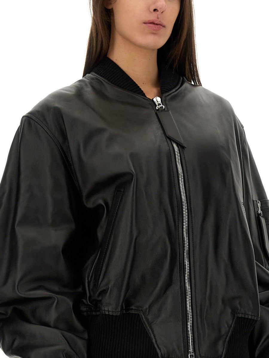 The Attico Women's Leather Bomber Jacket Black
