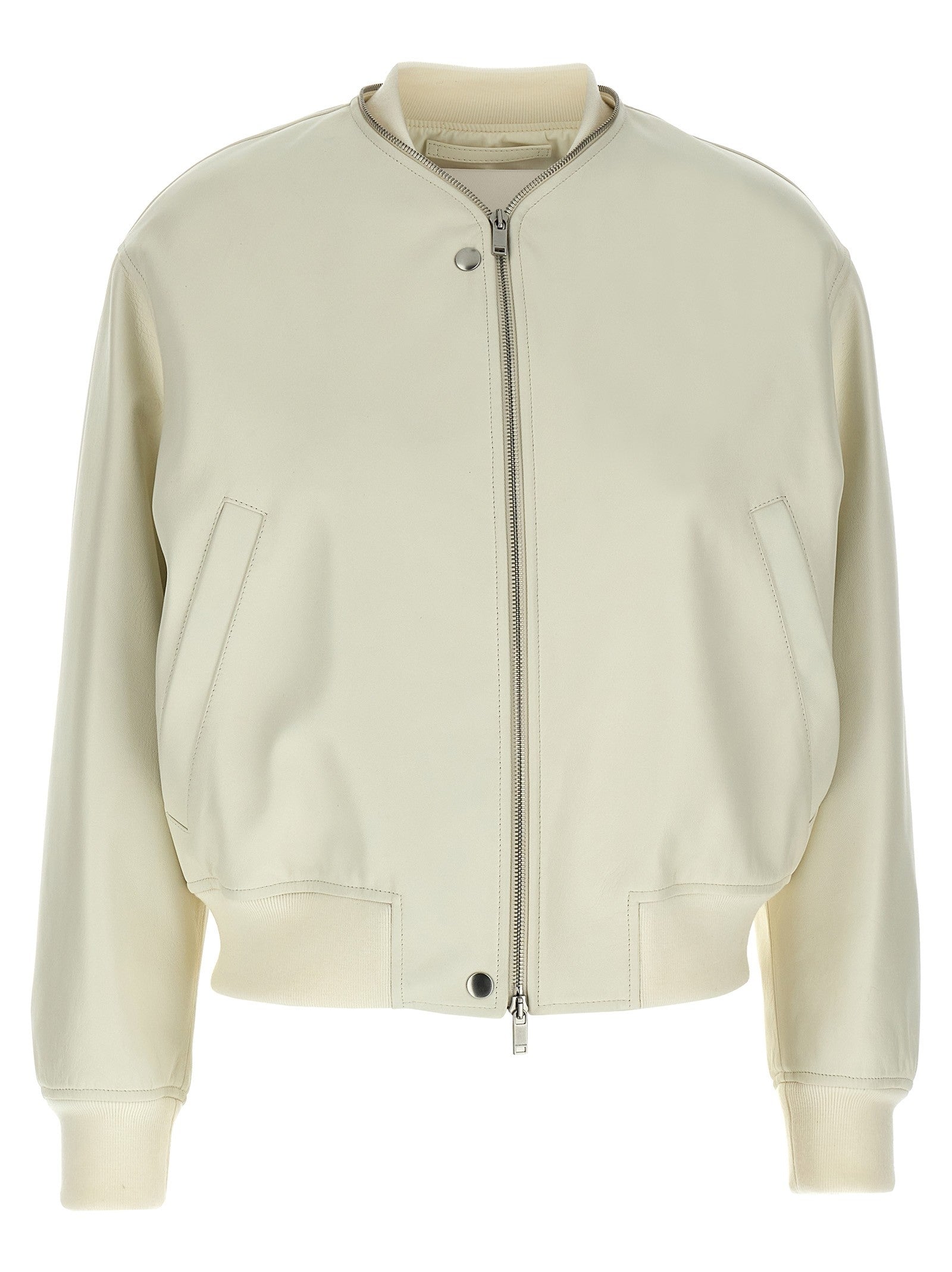 Jil Sander Leather Bomber Jacket White