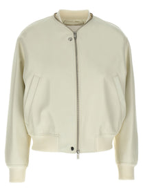 Jil Sander Leather Bomber Jacket White
