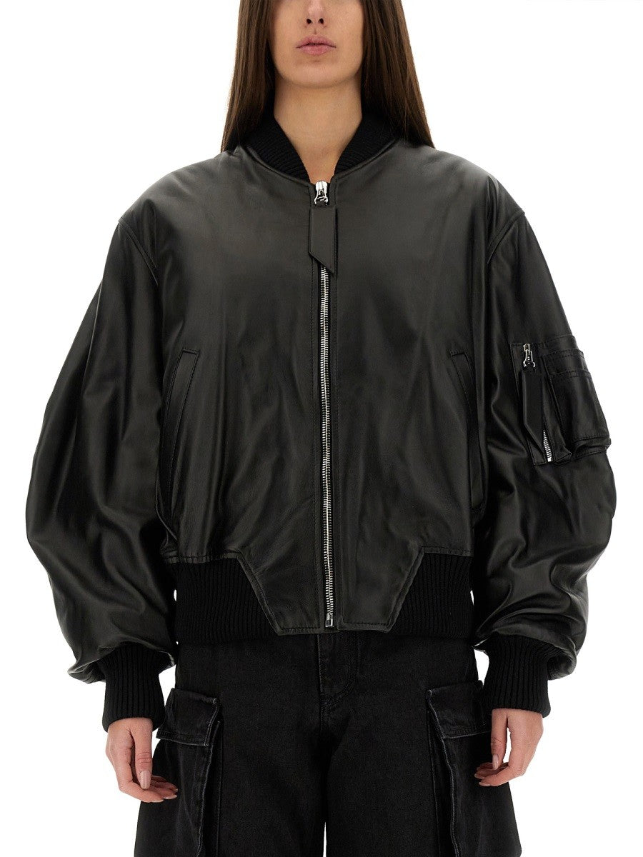 The Attico Women's Leather Bomber Jacket Black