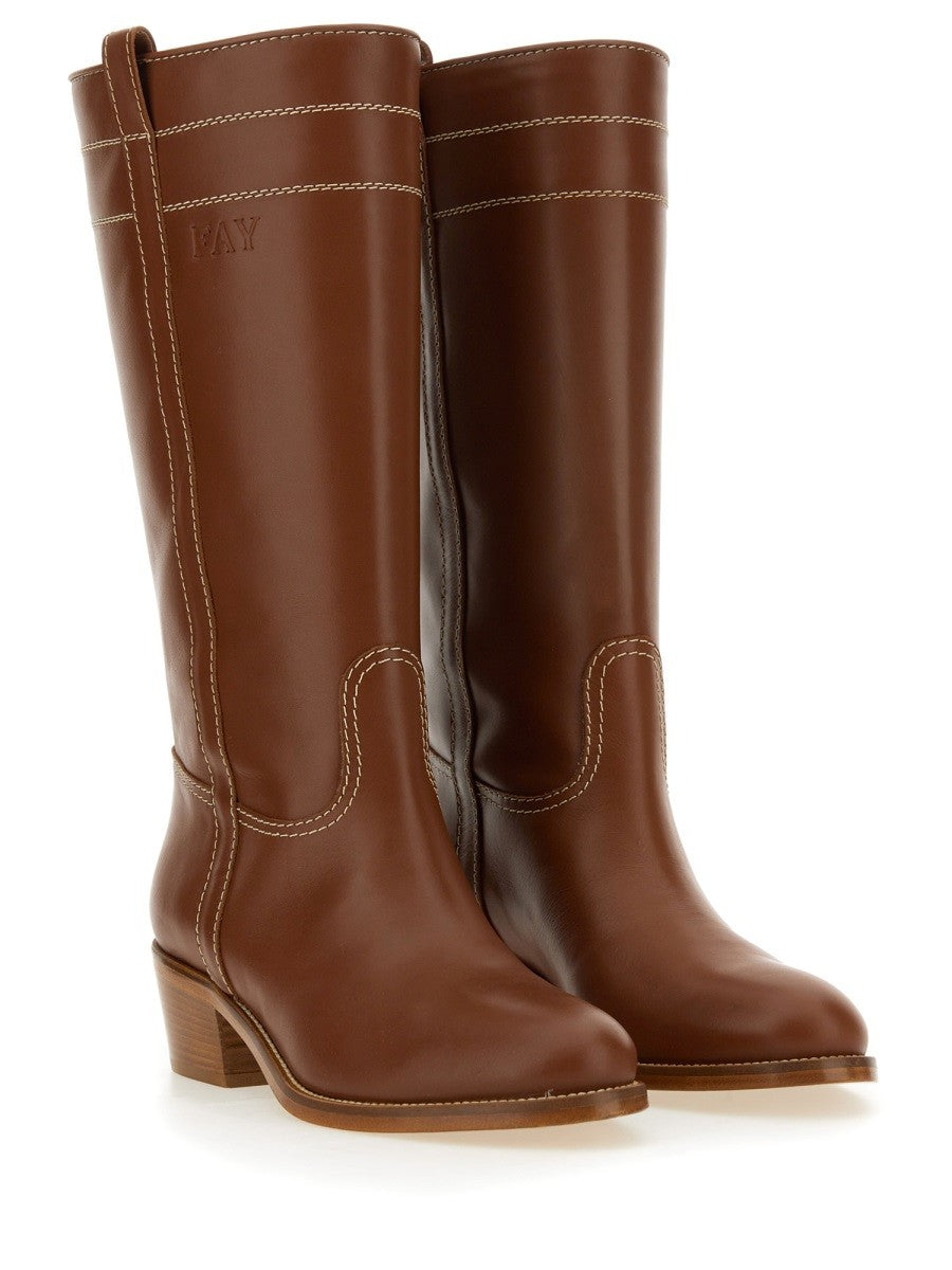Fay Women's Leather Boot Brown Fay