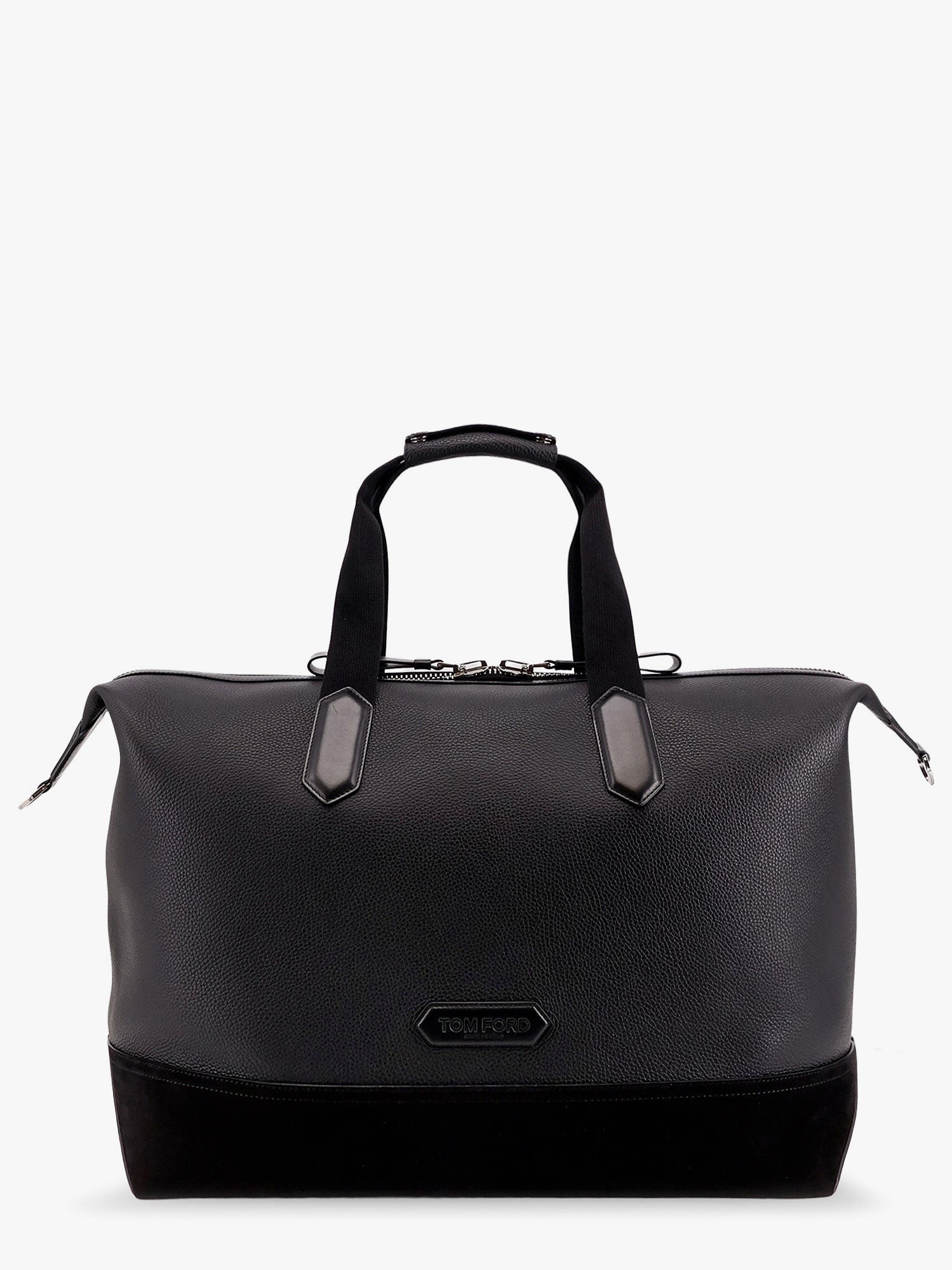 Leather Duffle Bag With Suede Inserts And Logo Patch
