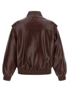 TWINSET Leather Effect Bomber Jacket Brown, view 2