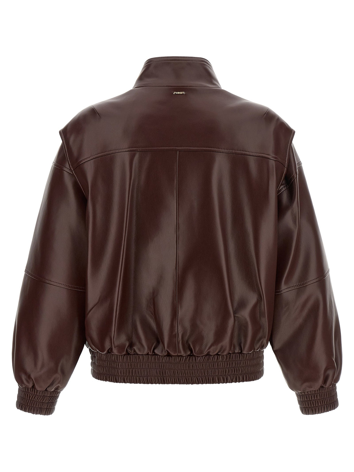 TWINSET Leather Effect Bomber Jacket Brown