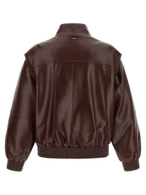 TWINSET Leather Effect Bomber Jacket Brown