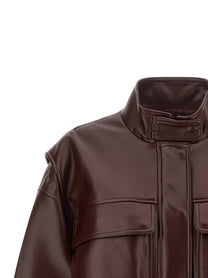 TWINSET Leather Effect Bomber Jacket Brown