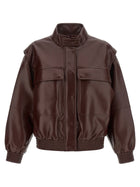 TWINSET Leather Effect Bomber Jacket Brown