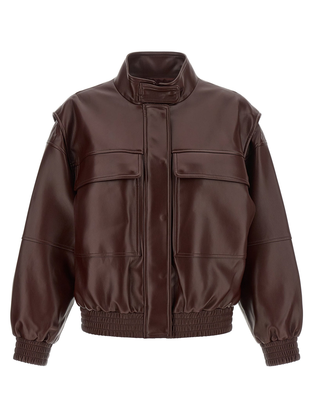 TWINSET Leather Effect Bomber Jacket Brown