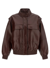 TWINSET Leather Effect Bomber Jacket Brown