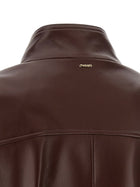 TWINSET Leather Effect Bomber Jacket Brown, view 4